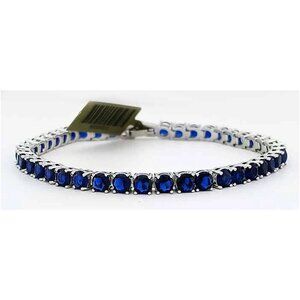 Created 14.54 Cts Blue Sapphire Tennis Bracelet 14k White Gold Plated